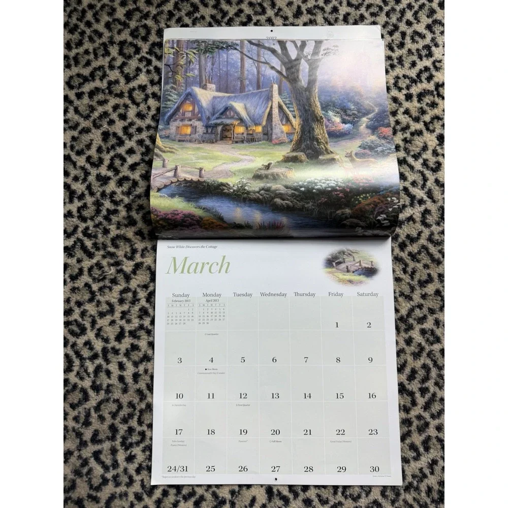 2013 Disney Dreams Thomas Kinkade Wall Calendar Lion King Cinderella Bambi VTG